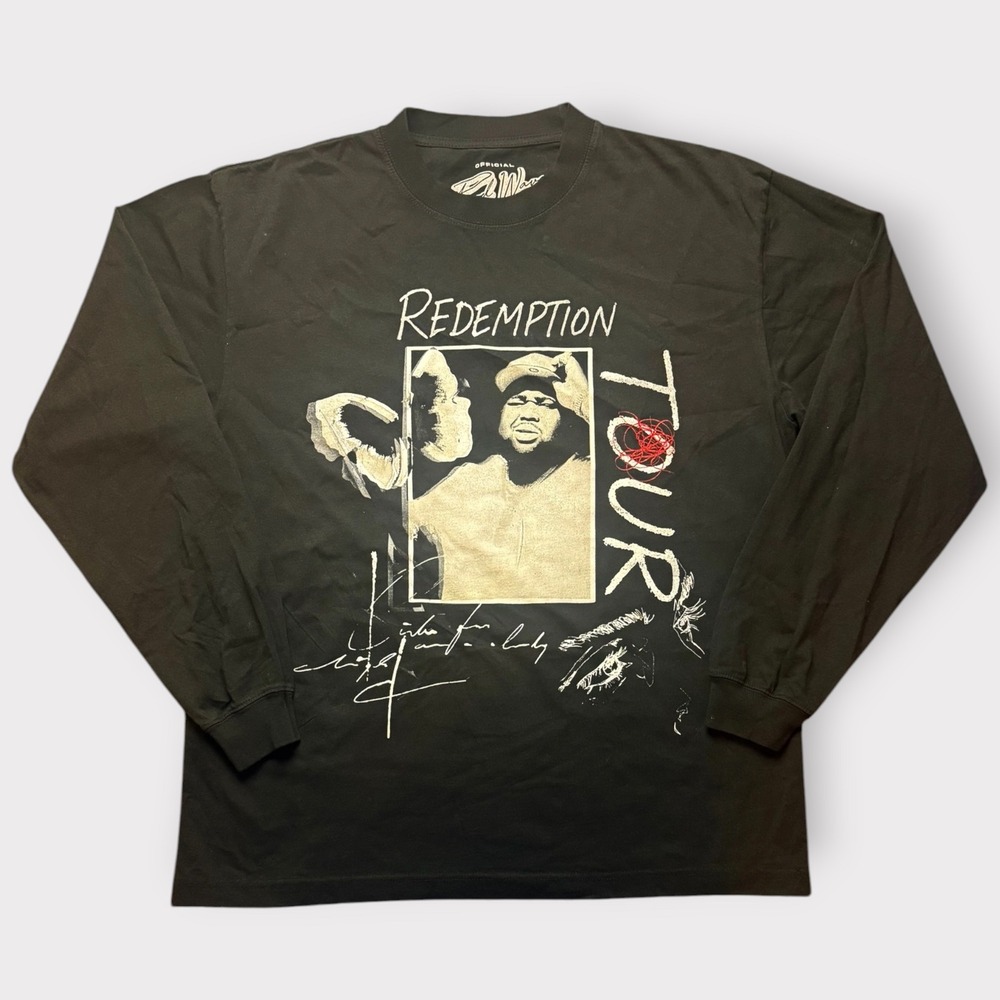 Rod Wave Redemption Tour Long Sleeve Graphic T-Shirt Black Mens Large Official